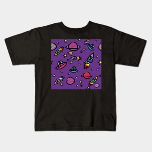 Cute Planets And Rocket Kids Pattern Seamless Kids T-Shirt